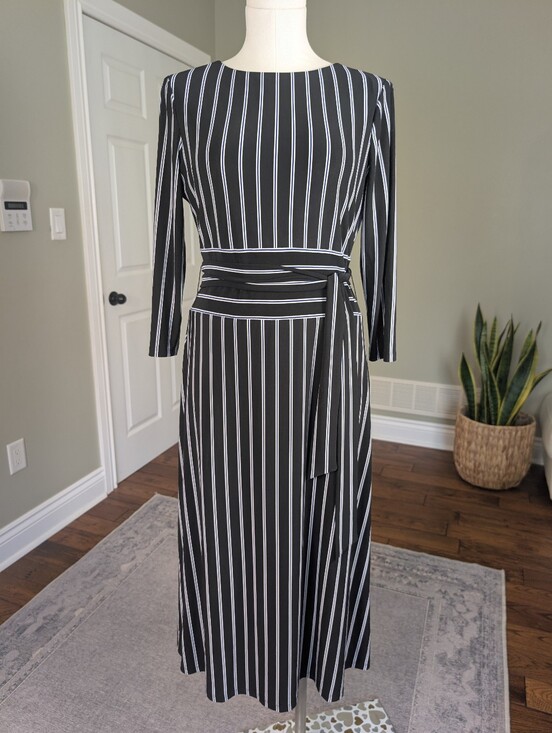 Lauren Ralph Lauren Dresses & Skirts - Lauren Ralph Lauren Black White Dress Pinstripe Midi Office Siren Classic Size 8